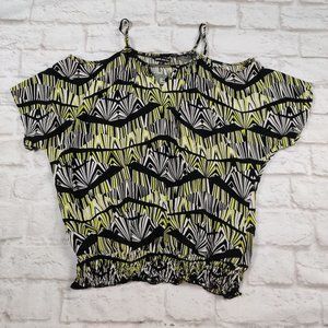 Unique Spectrum womens short cold shoulder elastic hem top multi-colored sz L